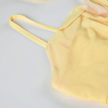 Irregular mesh halter flower pattern maxi dress