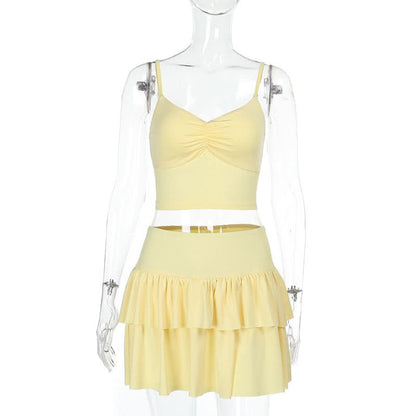 Ruched ruffle cami mini skirt set