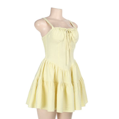 Self tie smocked cami mini dress
