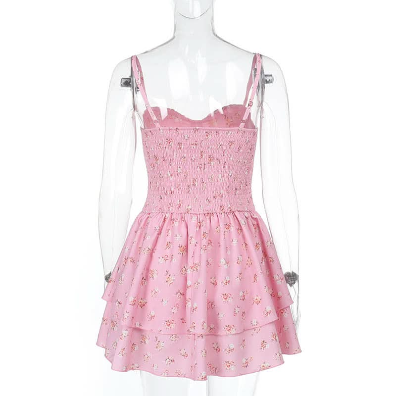 Sweetheart neck ruffle flower print cami mini dress