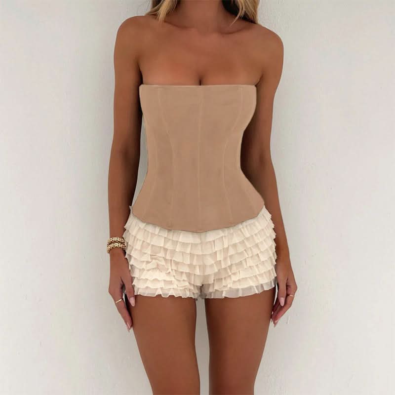 Corset zip-up solid tube top