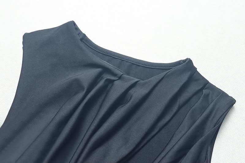 Sleeveless hollow out ruched slit cut out maxi dress