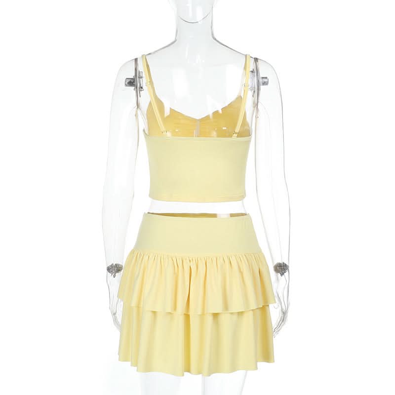 Ruched ruffle cami mini skirt set