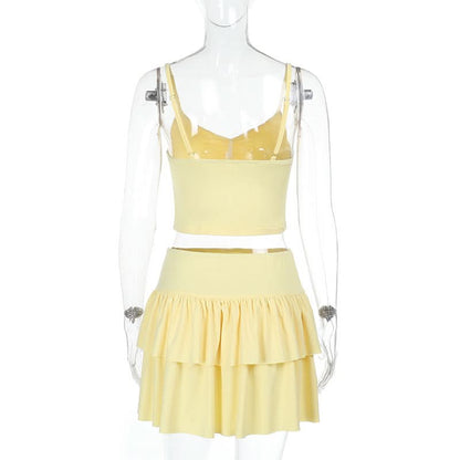 Ruched ruffle cami mini skirt set