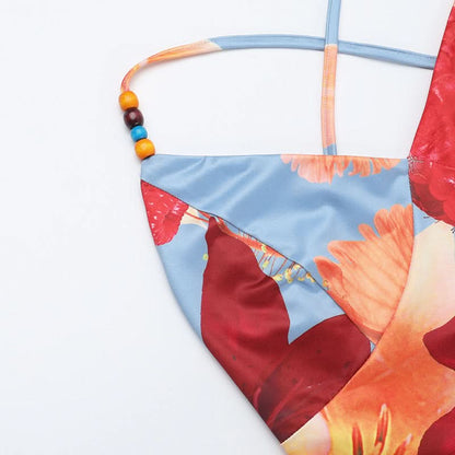 Cross back flower print self tie cami maxi dress