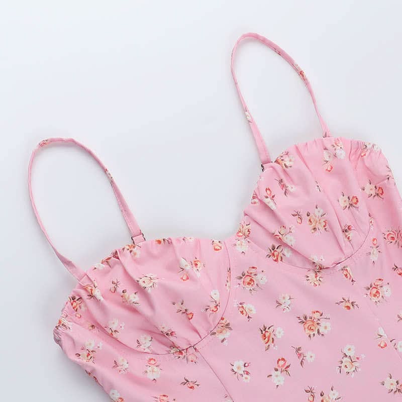 Sweetheart neck ruffle flower print cami mini dress