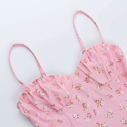 Sweetheart neck ruffle flower print cami mini dress