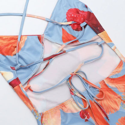 Cross back flower print self tie cami maxi dress