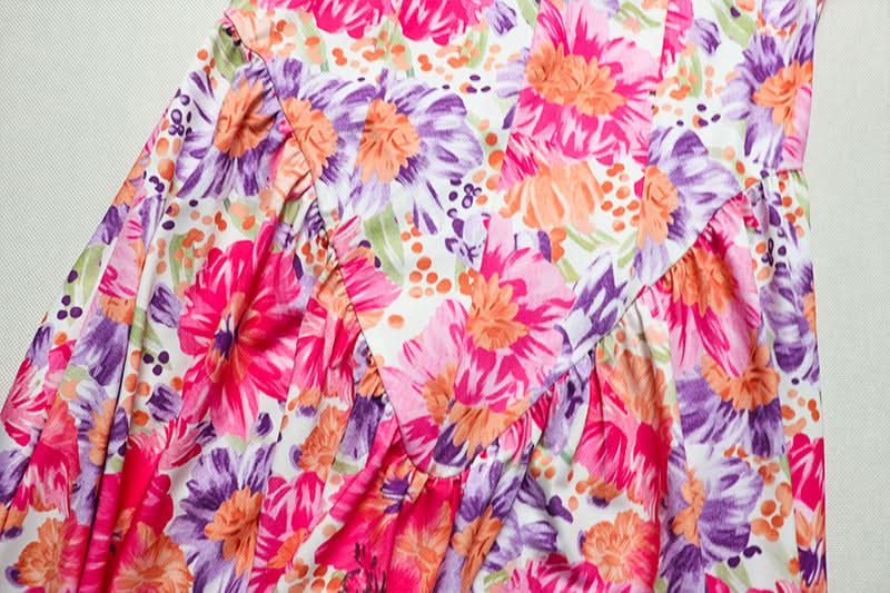 Halter flower print ruched mini dress