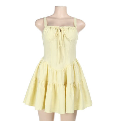 Self tie smocked cami mini dress