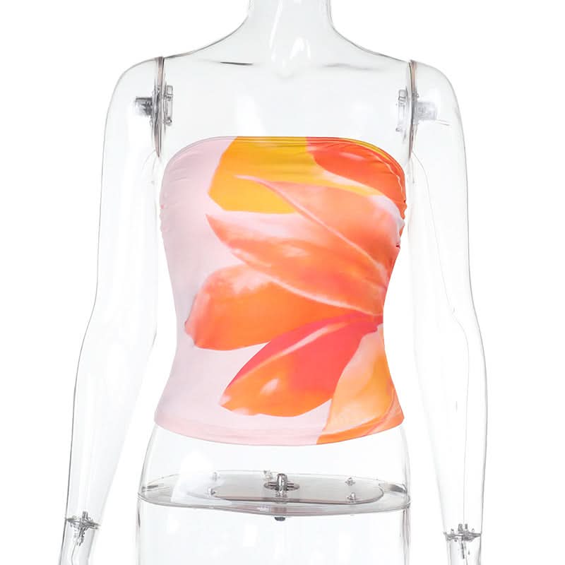 Flower print contrast tube top
