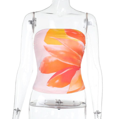Flower print contrast tube top
