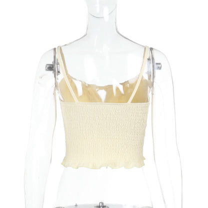 Smocked self tie ruffle cami top