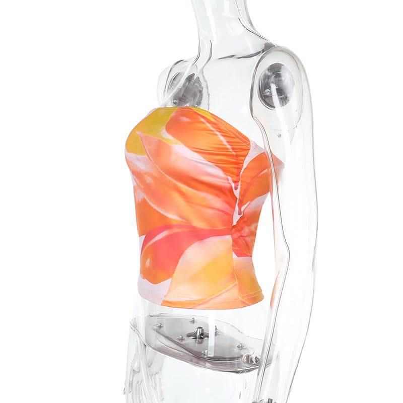 Flower print contrast tube top