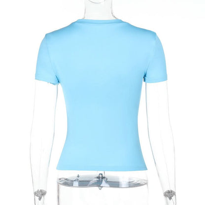 Crewneck short sleeve butterfly print top