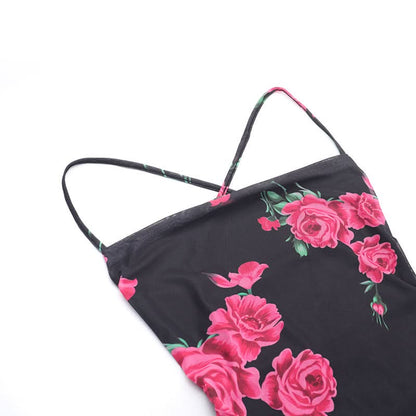 Flower print cross back mesh cami maxi dress