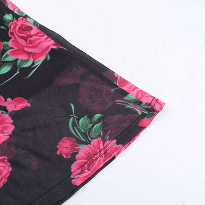 Flower print cross back mesh cami maxi dress