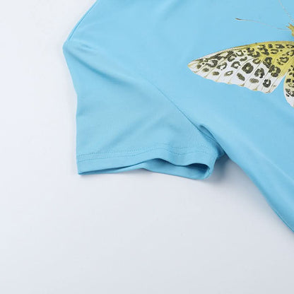 Crewneck short sleeve butterfly print top