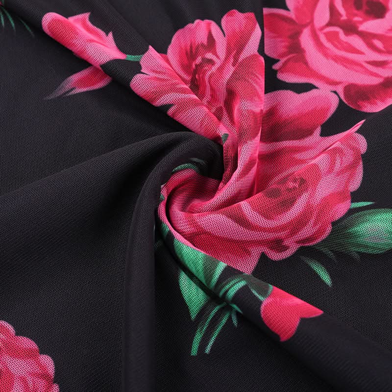 Flower print cross back mesh cami maxi dress