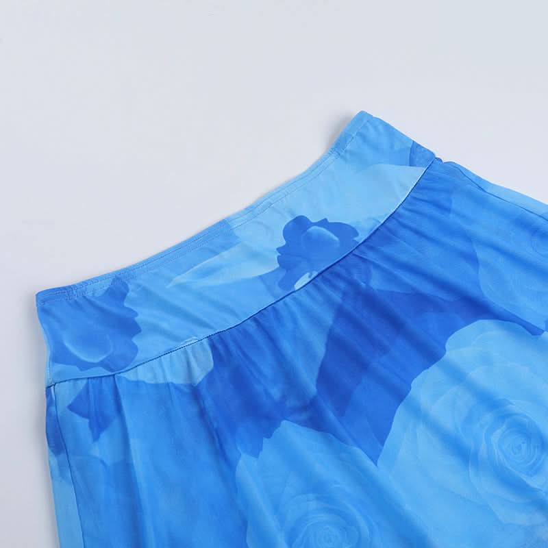 Halter v neck flower print mini skirt set