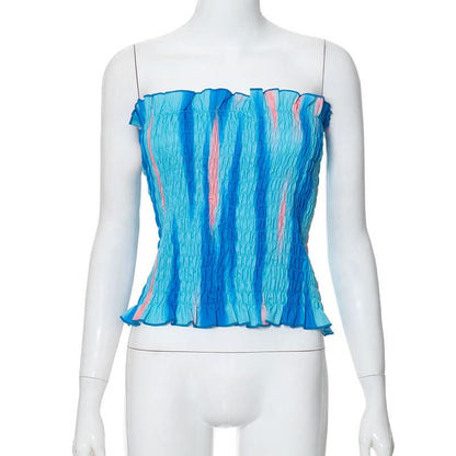 Smocked ruffle contrast tube top