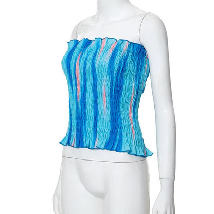 Smocked ruffle contrast tube top