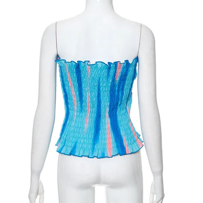 Smocked ruffle contrast tube top