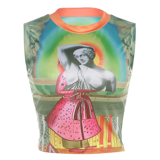 Crewneck contrast character print crop top