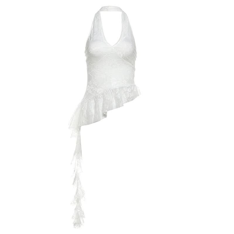 Halter v neck ruffle lace top