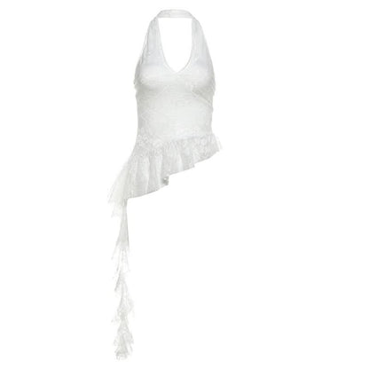 Halter v neck ruffle lace top