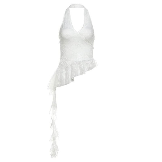 Halter v neck ruffle lace top