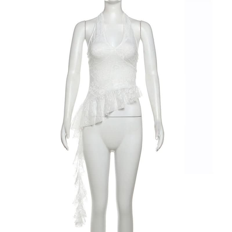 Halter v neck ruffle lace top