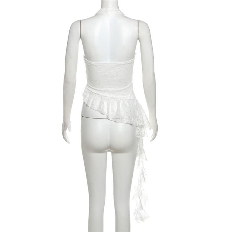Halter v neck ruffle lace top