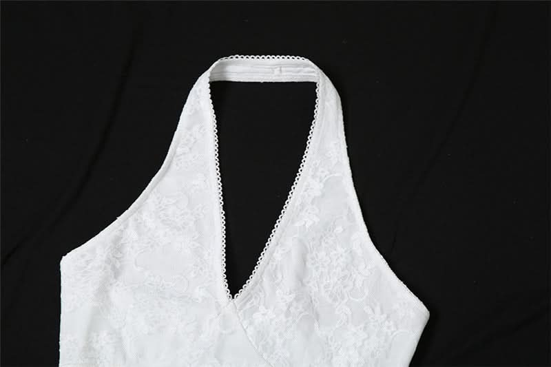 Halter v neck ruffle lace top