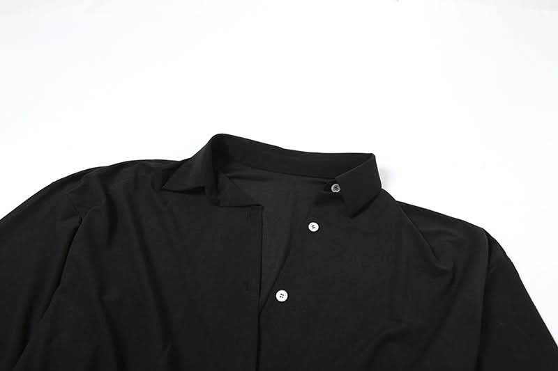 Turnover collar long sleeve button knotted mini dress