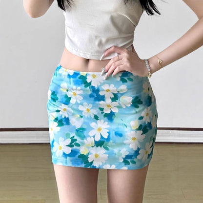 Flower print contrast mini skirt