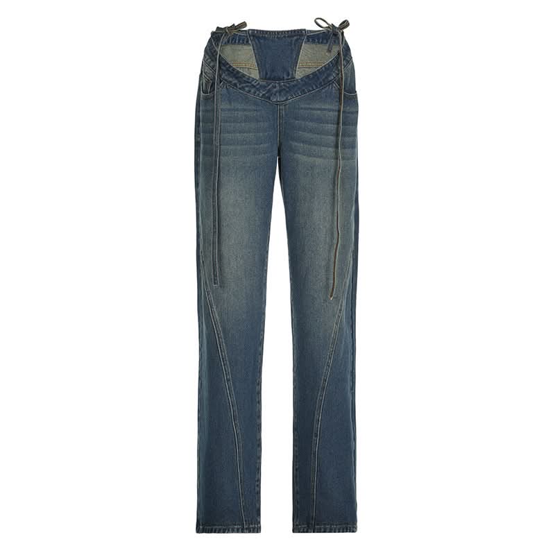 Self tie low rise hollow out jeans