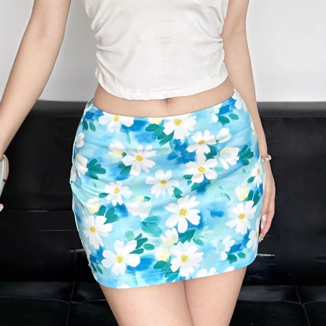 Flower print contrast mini skirt