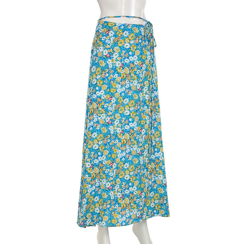 Flower print zip-up maxi skirt