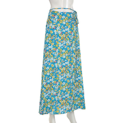 Flower print zip-up maxi skirt