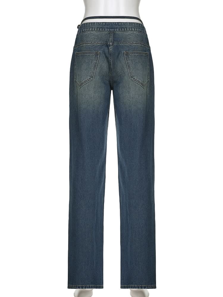 Self tie low rise hollow out jeans