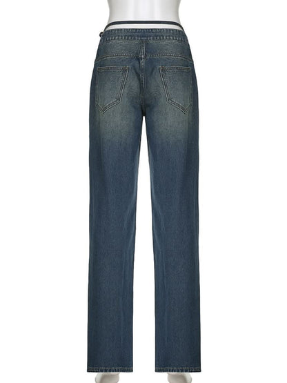 Self tie low rise hollow out jeans