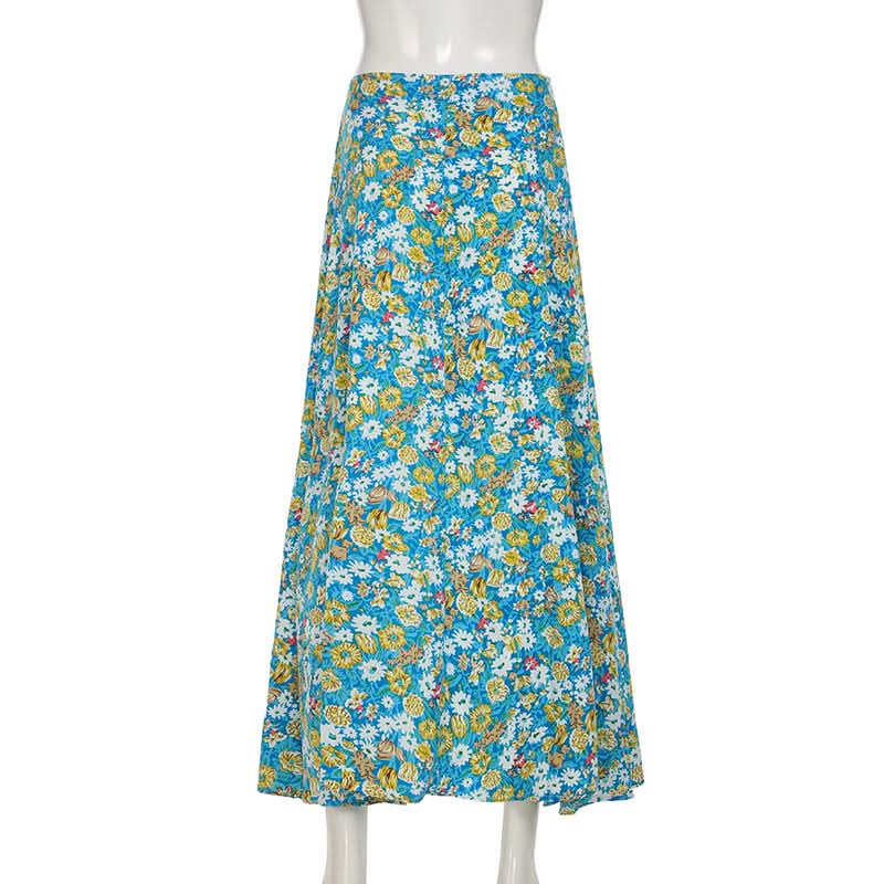 Flower print zip-up maxi skirt