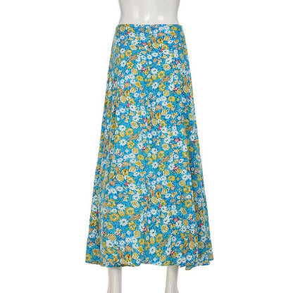 Flower print zip-up maxi skirt