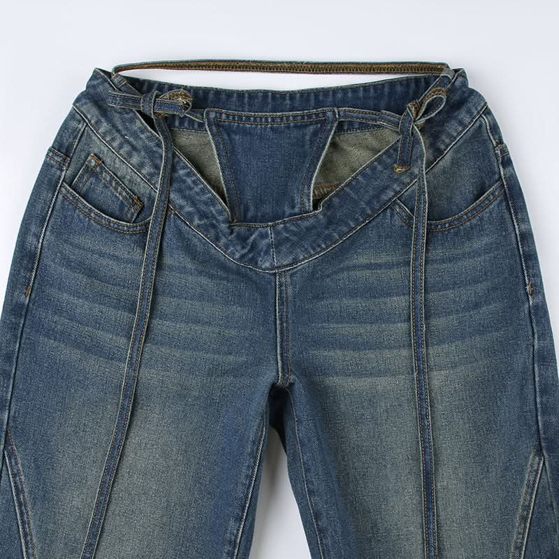 Self tie low rise hollow out jeans