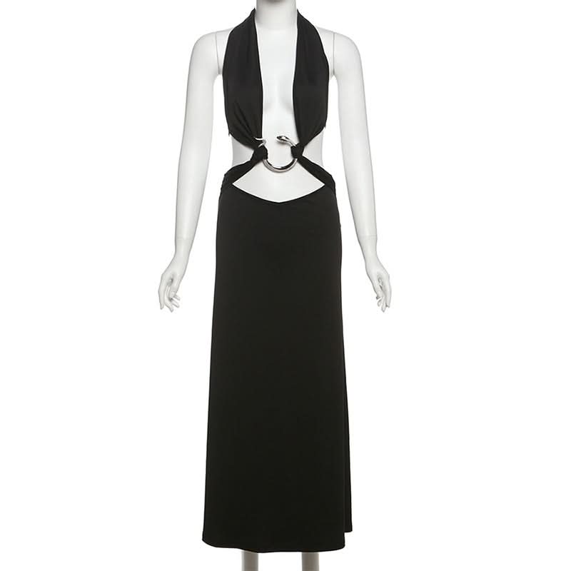 Halter snake applique backless self tie maxi dress