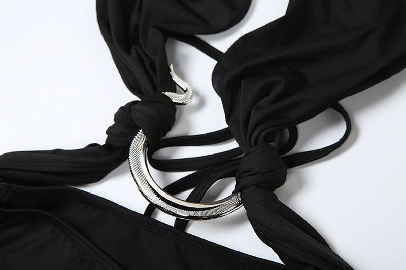 Halter snake applique backless self tie maxi dress