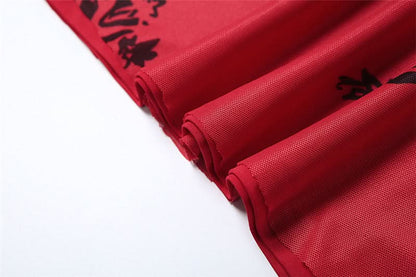 Flower print ruffle mesh maxi dress