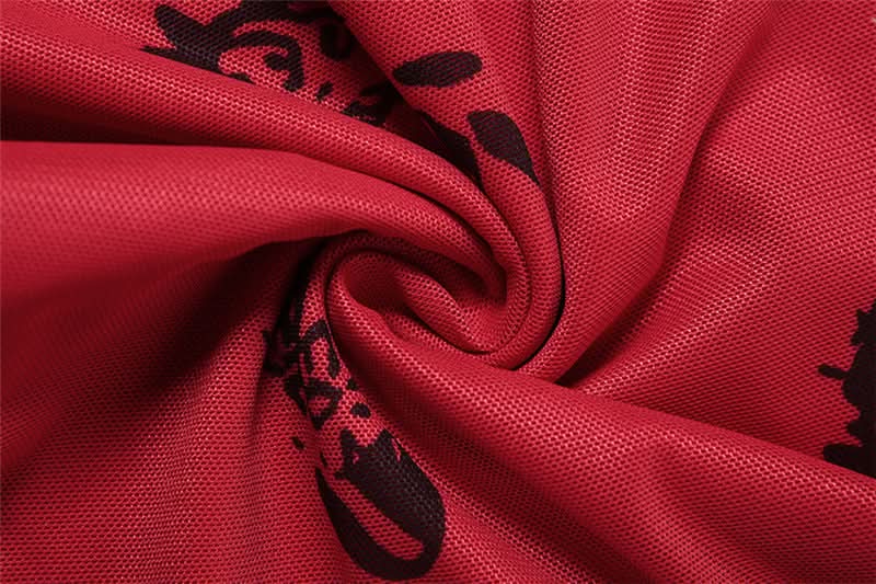 Flower print ruffle mesh maxi dress