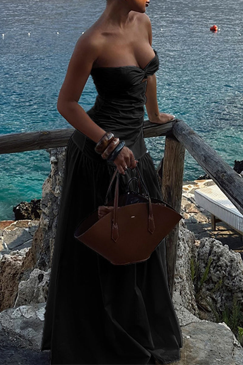 Sexy Solid Color Hollow Out Strapless Strapless Dresses